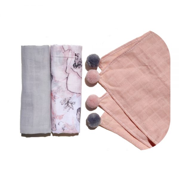 Ensemble de 3 pièces de Langes en Mousseline <i>pink set</i>