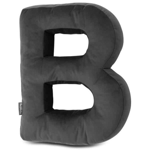 Oreiller décoratif en velours en forme de lettre B gris foncé