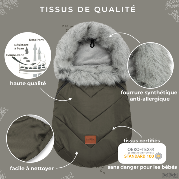 Chancelière Universelle Bébé Avec Moufles - Poussette, Landau, Siège Auto - Imperméable Et Coupe-vent - Gris - Fermeture Poitrine - Base Amovible