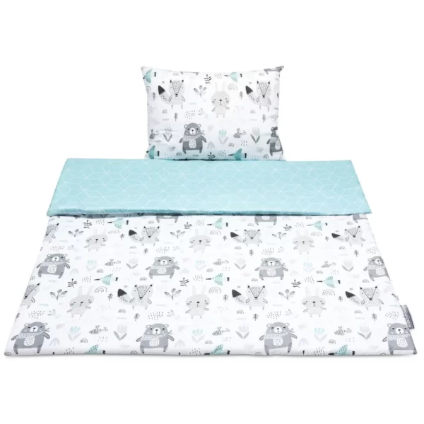 Parure de lit enfant en coton 2 pièces avec garnissage couette enfant 135×100 cm et oreiller 60×40 cm animaland