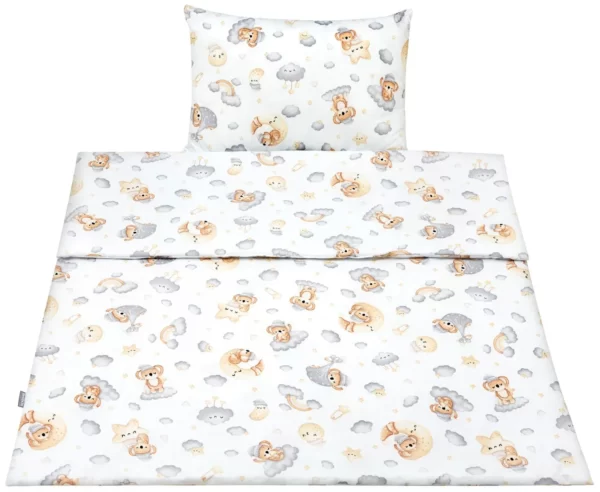 Parure de lit enfant en coton 2 pièces avec garnissage couette enfant 135×100 cm et oreiller 60×40 cm ours étoile