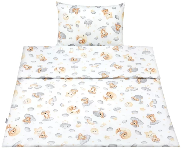 Parure de lit enfant en coton 2 pièces, housse de couette enfant 135×100 cm et taie d’oreiller 60×40 cm ours étoile
